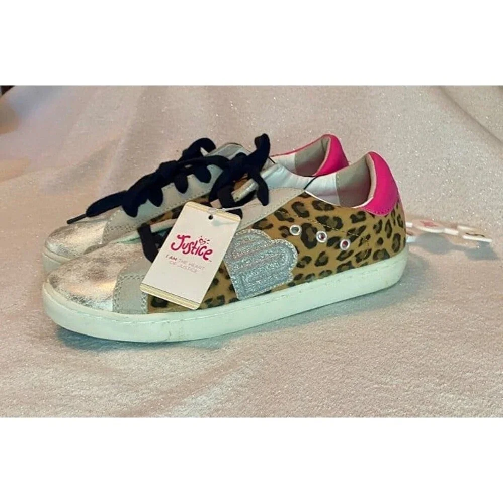 NWT Big Girls Justice Sport Cheetah Print Shoes. Size 5